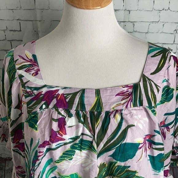 Terra & Sky NWT Square Neck Peasant Top Lavender Print 1X Tropical Resortwear - Picture 5 of 14